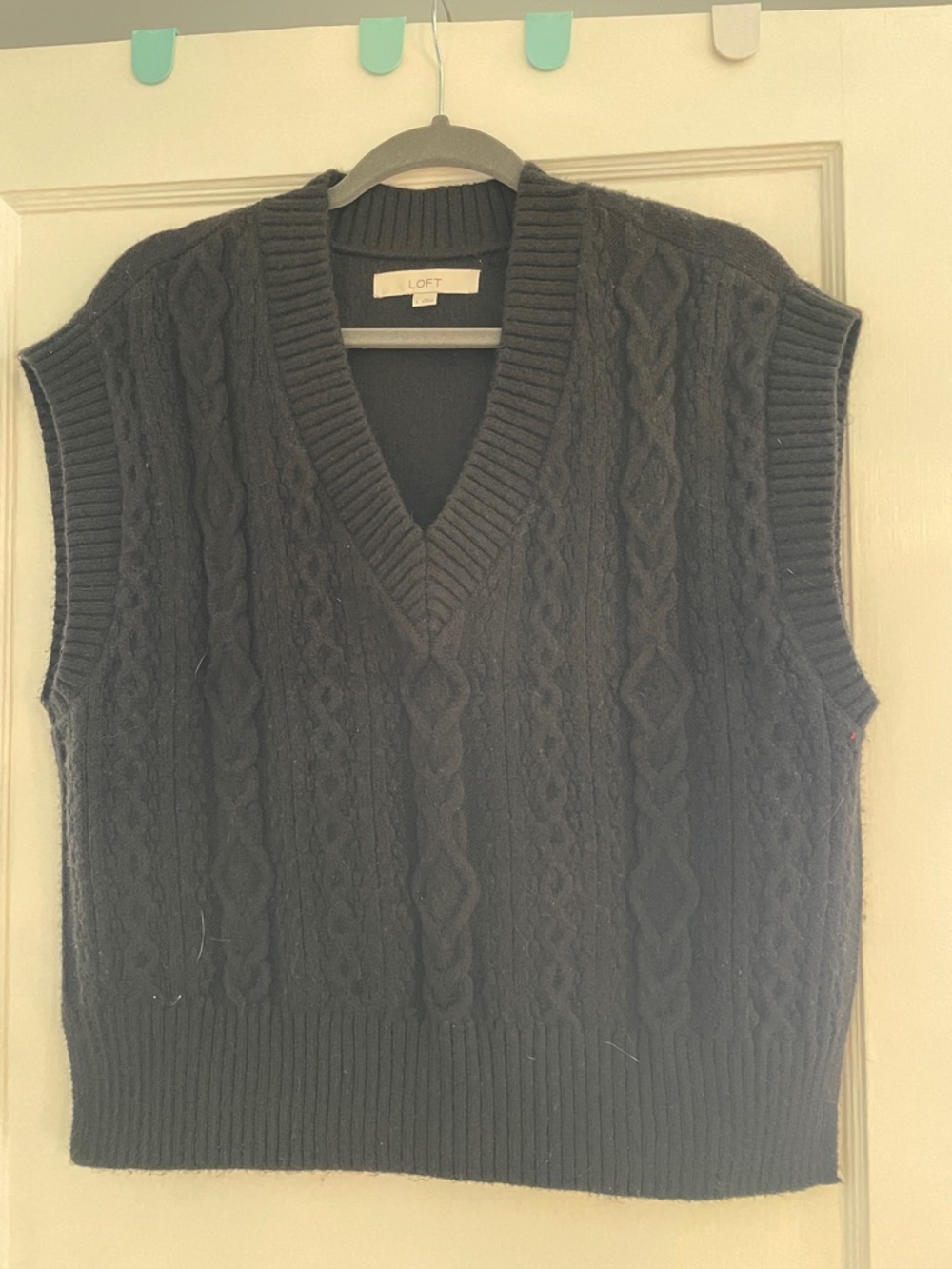 LOFT Black Cable-Knit V-Neck Sweater Vest